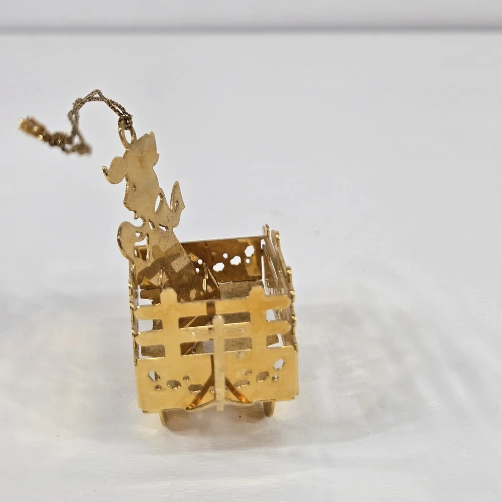 Danbury Mint Ornament Puppy in a‎ Wagon Gold Plated 1986 Vintage 3D Christmas